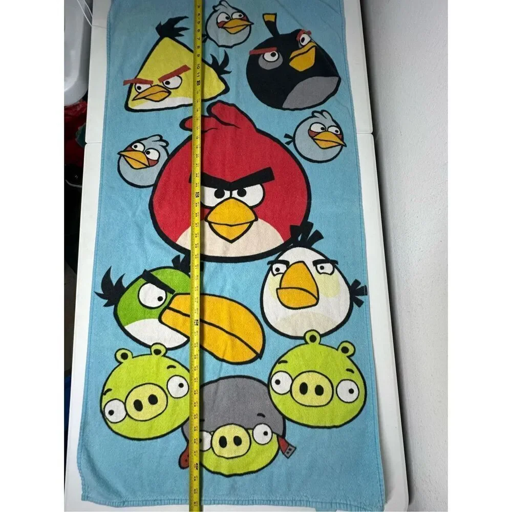 Rare Angry Birds Beach Buth Pigs Cotton Towel 51” X 26” Blue Yellow Green